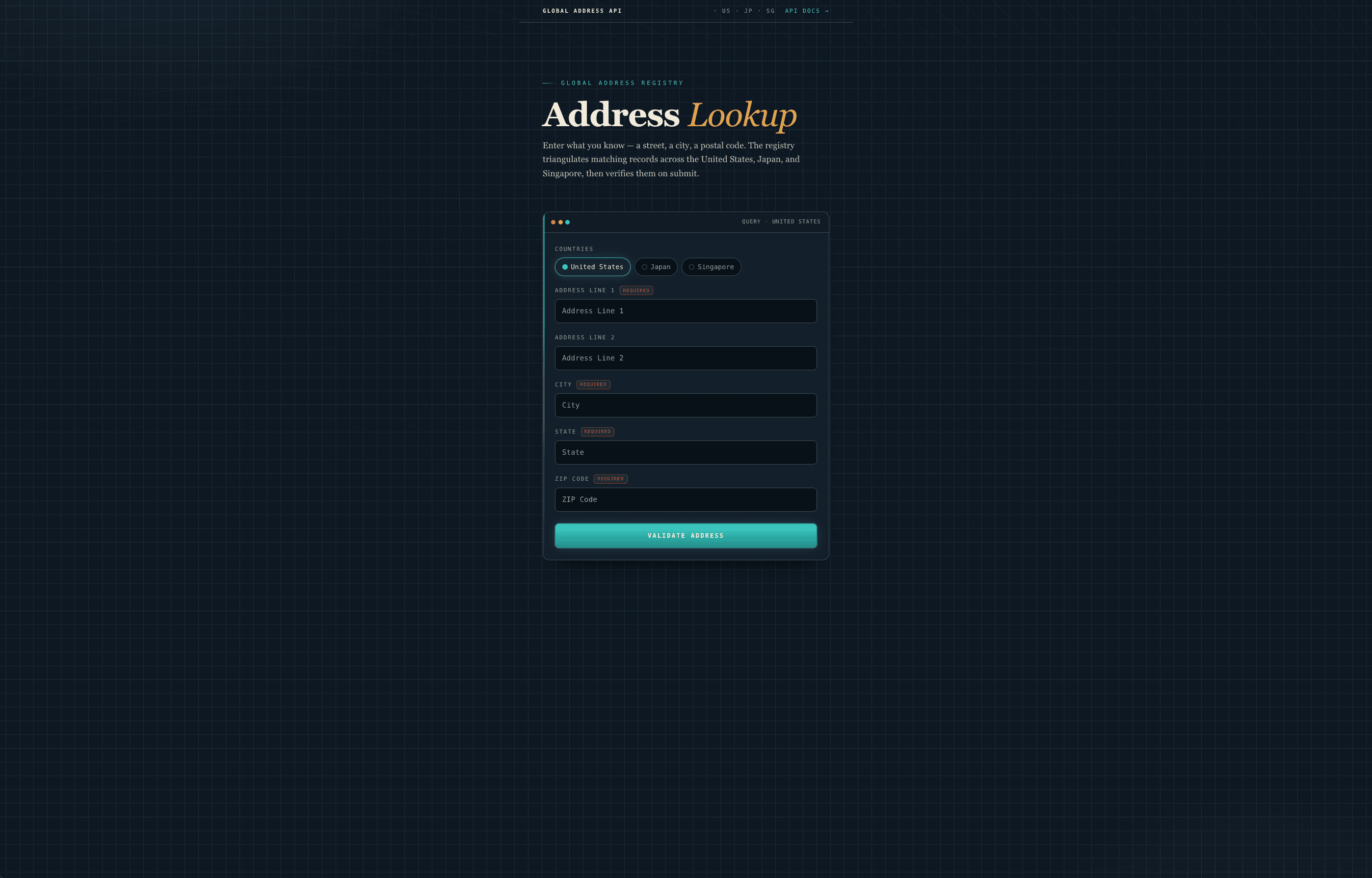 Global Address Registry Address Lookup